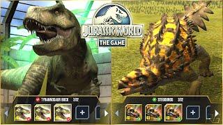 TYRANNOSAUR BUCK, STEGOUROS X3 MAX LEVEL 40. BATTLE & ALL ANIMATION | Jurassic World The Game