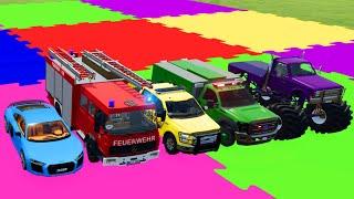 POLICE CAR, FIRE TRUCK, AMBULANCE, COLORFUL CARS FOR TRANSPORTING! -FS 22