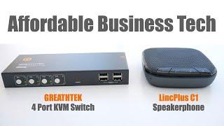 Affordable Home Office Tech - GREATHTEK 4 Port KVM Switch and LincPlus C1 Bluetooth Speakerphone