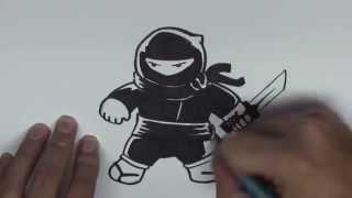 How to Ink a Ninja drawing - version 1 of 5 - "Cute" Ninja