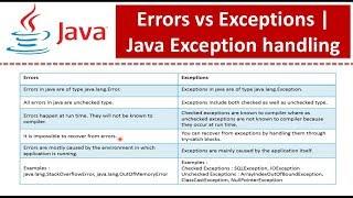 Errors vs Exceptions | Java Exception handling