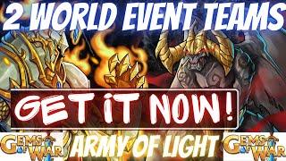 Gems of War World Event Teams | 2 Teams Hi/MID/LOW for the Army of Light World Event Guide 2023