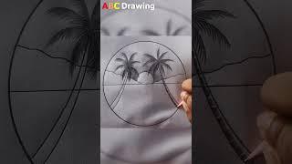 Sunset Scenery Drawing In A Circle | Drawing And Beautiful Scenery shorts