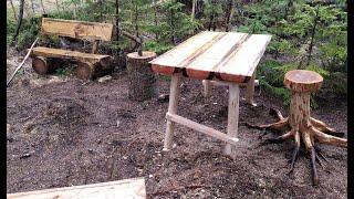 Изготовление лесной мебели и обустройство участка рядом с избушкой