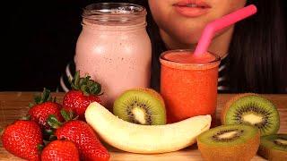 ASMR Strawberry Kiwi Smoothie, Slushie & Fresh Fruit (No Talking)