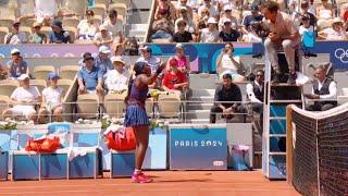 Coco Gauff got angry Olympic live match when Umpire after Umpire called the ball out vs Donna Vekic