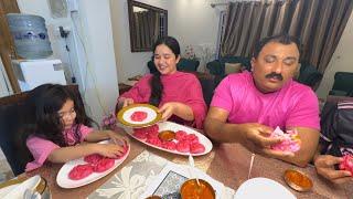 Pink momos | eating only pink food challenge | sitara yaseen vlog
