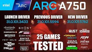 ARC A750 8GB Launch Driver VS Previous Driver VS New Driver | R9-7950X3D | 1080p - 25 Games Tested