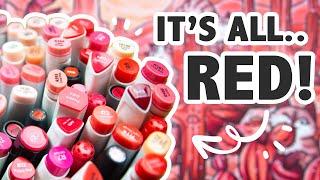 My MOST Dreaded Color.. It's RED! - Monochromatic Marker Art Challenge