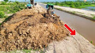 Incredible! The Dozer, Excavator & 10wheel Dumper Building New Road Along Canal Water