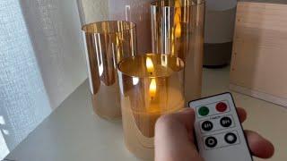 Eywamage Glass Flameless Candles with Remote Flickering Real Wax Wick