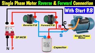 Wiring of Reverse & Forward Rotation of Single-Phase Motor With Start Push Button