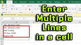 How to add one more lines in a Cell in an Excel worksheet