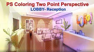 DrawTwo Point Perspective / Interior Lobby / PhotoShop Coloring   #QuickColoring #GibPal