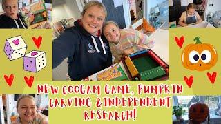 New Coogam educational game, Pumpkin carving and independent research! Home education family vlog.