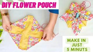 DIY Flower pouch/ How to make a fabric Drawstring bag |Sewing Tips| 