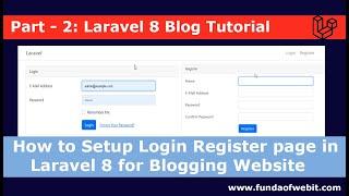 Laravel 8 Blog Admin Panel - 2:  Setup login register system in laravel 8 | Laravel Blog Tutorial