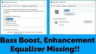 Bass Boost & Enhancement Missing in Sound Settings {Equalizer Settings} Windows 10 & Windows 11