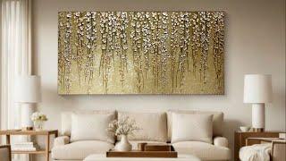 Thick Paint gold and silver Flowers Acrylic Painting/painting of golden and silver flowers textured