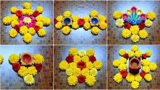 6 Flower Rangoli Design With Less Flowers