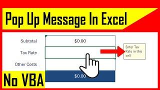 How to create a pop up message in Excel