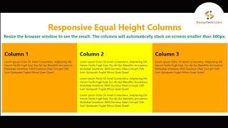 Equal Height Columns !! How To Make An Responsive Equal Height Column Using HTML CSS