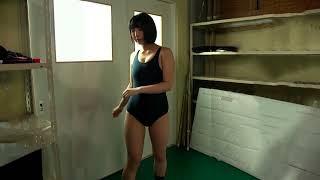 Hotaru Nogi One-Piece Black Swimsuit Body Swaying Exercise Cold Air Conditioning Storage Room Scene