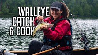 Catch & Cook Delicious Walleye (Pickerel) Over the Fire - Solo Woman Traveler - Temagami Shore Lunch