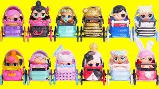 LOL Surprise Dolls Mix Custom Strollers with Lil Sister Fuzzy Pets | Toy Egg Videos