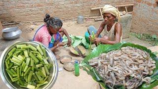 village couple cooking shrimp fish curry with KACHU shak || reallity of rural life || poor family