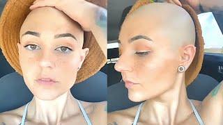 bob hair girl headshave/eyebrows shaved/beautiful bald girl,