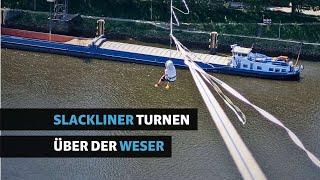 Bremer Slackliner planen mit Highlines über die Weser Deutschlandrekord | Mehr als 300 Meter