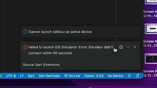 Failed to launch IOS Simulator: Error: Emulator didn't connect within 60 seconds SOLVED