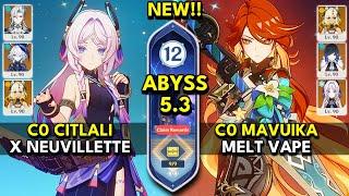 C0 Citlali x Neuvillette & C0 Mavuika Melt |Spiral Abyss 5.3 Floor 12 (9 Stars) | Genshin Impact 5.3