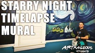 Starry Night by Vincent Van Gogh: Mural Painting Timelapse | Artrageous with Nate