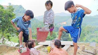 The two daughters pick up scraps and take care of their sick mother