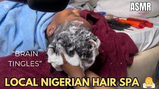 ASMR  HAIR SHAMPOO AND CONDITIONING IN LOCAL NIGERIAN HAIR SALON *The Nigerian Process of washing*