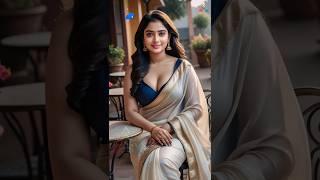 Ai Lookbook, Ai Model, Fashion Photography, A Series of Alluring Curvy Poses in white Ruffle Saree