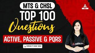 Top 100 Questions of Active Passive Voice and PQRS | SSC MTS & SSC CHSL English by Swati Mam