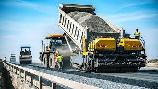 Best Technology of road foundation construction with process dump truck and gravel paving machine