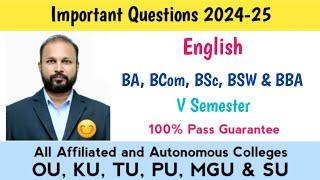 English Important Questions 2024-25 UG Degree V Semester 5th Sem Imp BA Bcom BSc BBA BSW OU KU PU TU