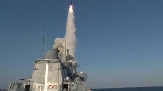 Black Sea Fleet frigate' crew conducts a salvo launch of four Kalibr