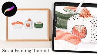 How to paint watercolor sushi in Procreate // Cute loose Watercolor sashimi illustration