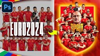 How to Make Poster Fooball  in Photoshop - Spain Euro 2024 - Simple Design