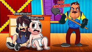 ¡ESCAPA DEL VECINO MALVADO HELLO NEIGHBOR!  BEBE NOOB Y BEBE NOOBSI ESCAPAN EN MINECRAFT