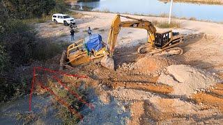 Very Interesting!!! KOMATSU D68E Bulldozer Stuck In Deep Mud Recovery By Cat Excavator