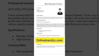 BCA Resume Format For Freshers 2023 #resumeformat #shortsvideo