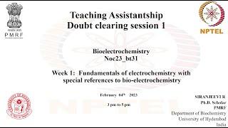 Bioelectrochemistry TA week1 #bioelectrochemistry #nptel #pmrf #teaching #nptel2023 #gate2023