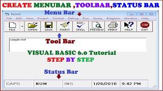 Create Tool Bar,Status Bar and Menu Bar using Visual Basic 6.0-Step By Step Visual Basic Tutorial