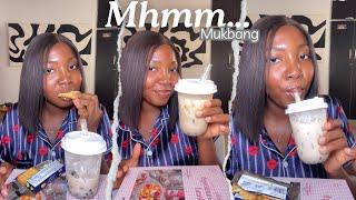 Trying DIY Boba Milk Tea kit | Biscuits and Boba Tea mukbang | Eating with Joan